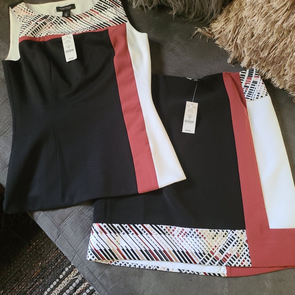 WHBM blk/cinnamon color block skirt set